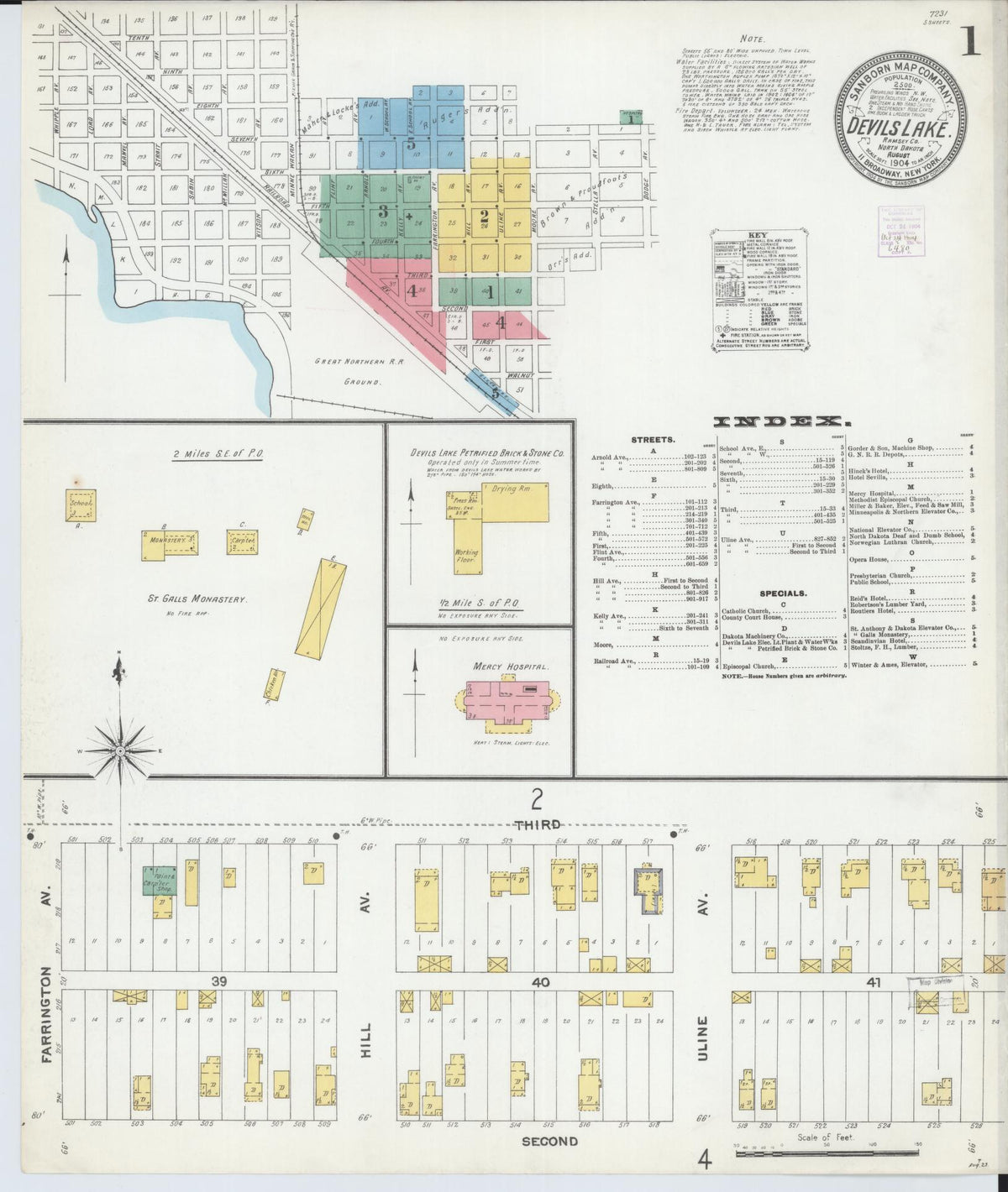 Sanborn Fire Insurance Map from Devils Lake, Ramsey County, North Dakota (1904), Sheet #0001 - Complete Map Set gallery image, historic Sanborn map, vintage wall art, North Dakota North Dakota