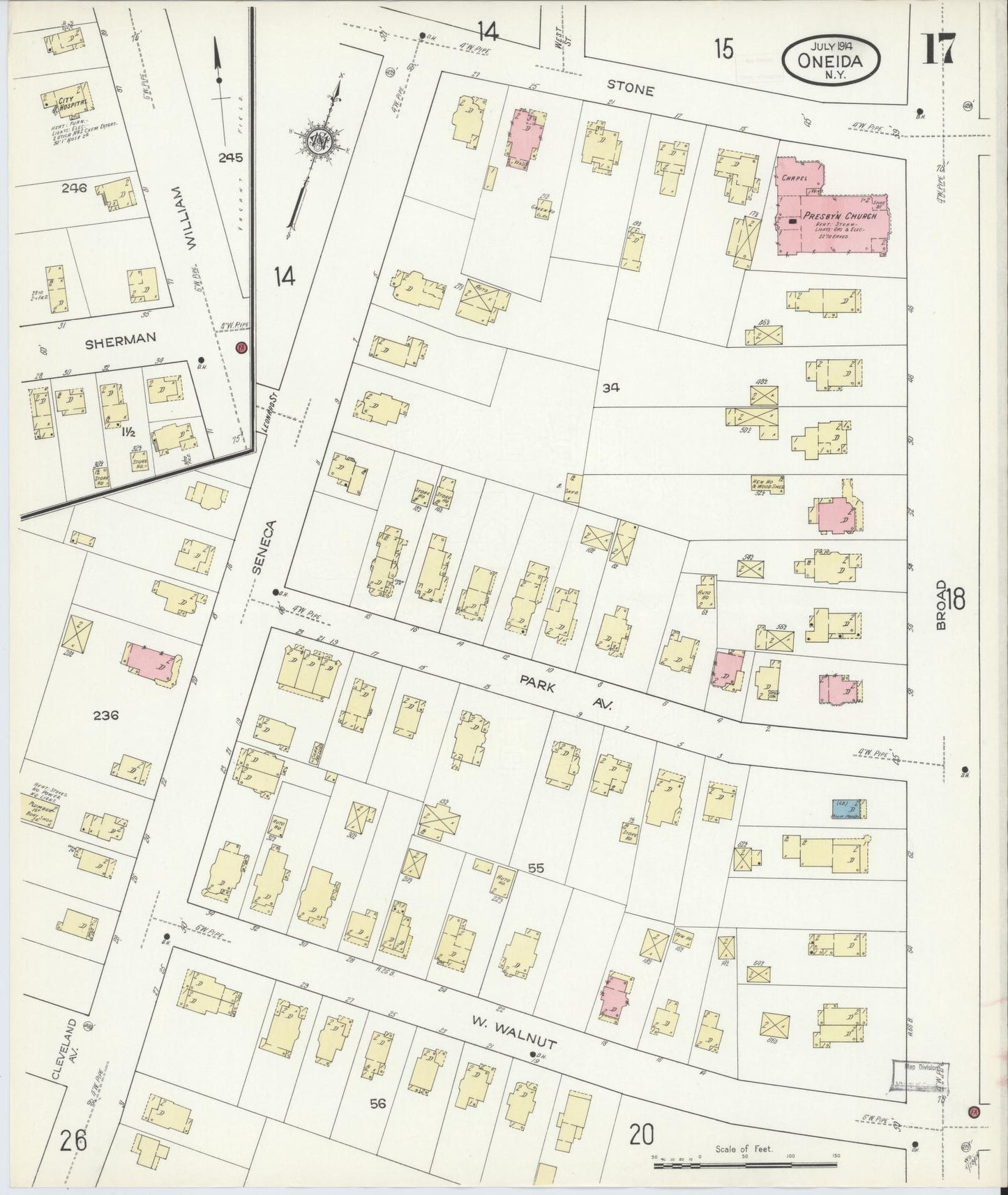 Sanborn Fire Insurance Map from Oneida, Madison County, New York (1914), Sheet #0017 - Complete Map Set gallery image, historic Sanborn map, vintage wall art, New York New York