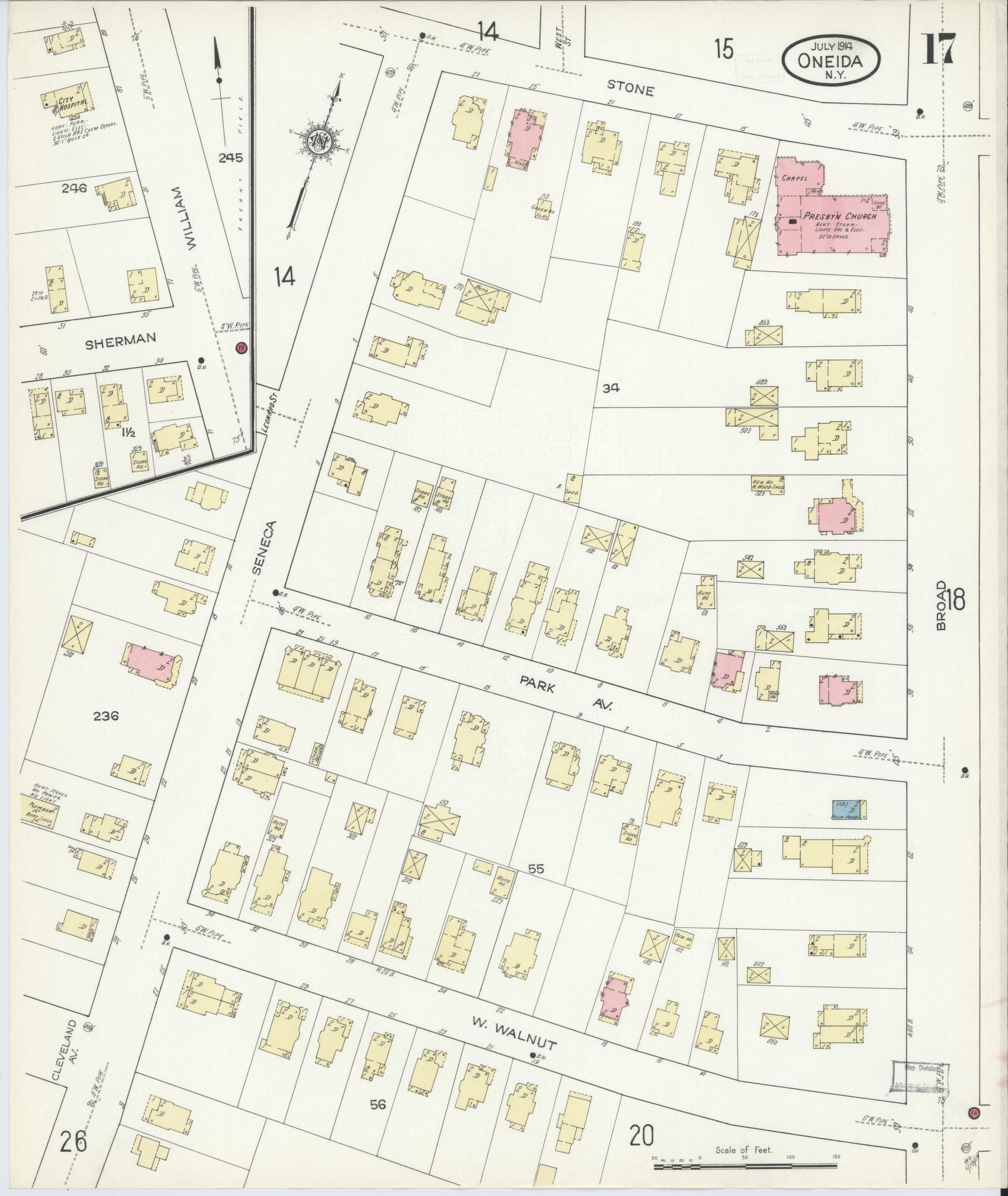 Sanborn Fire Insurance Map from Oneida, Madison County, New York (1914), Sheet #0017 - Complete Map Set gallery image, historic Sanborn map, vintage wall art, New York New York