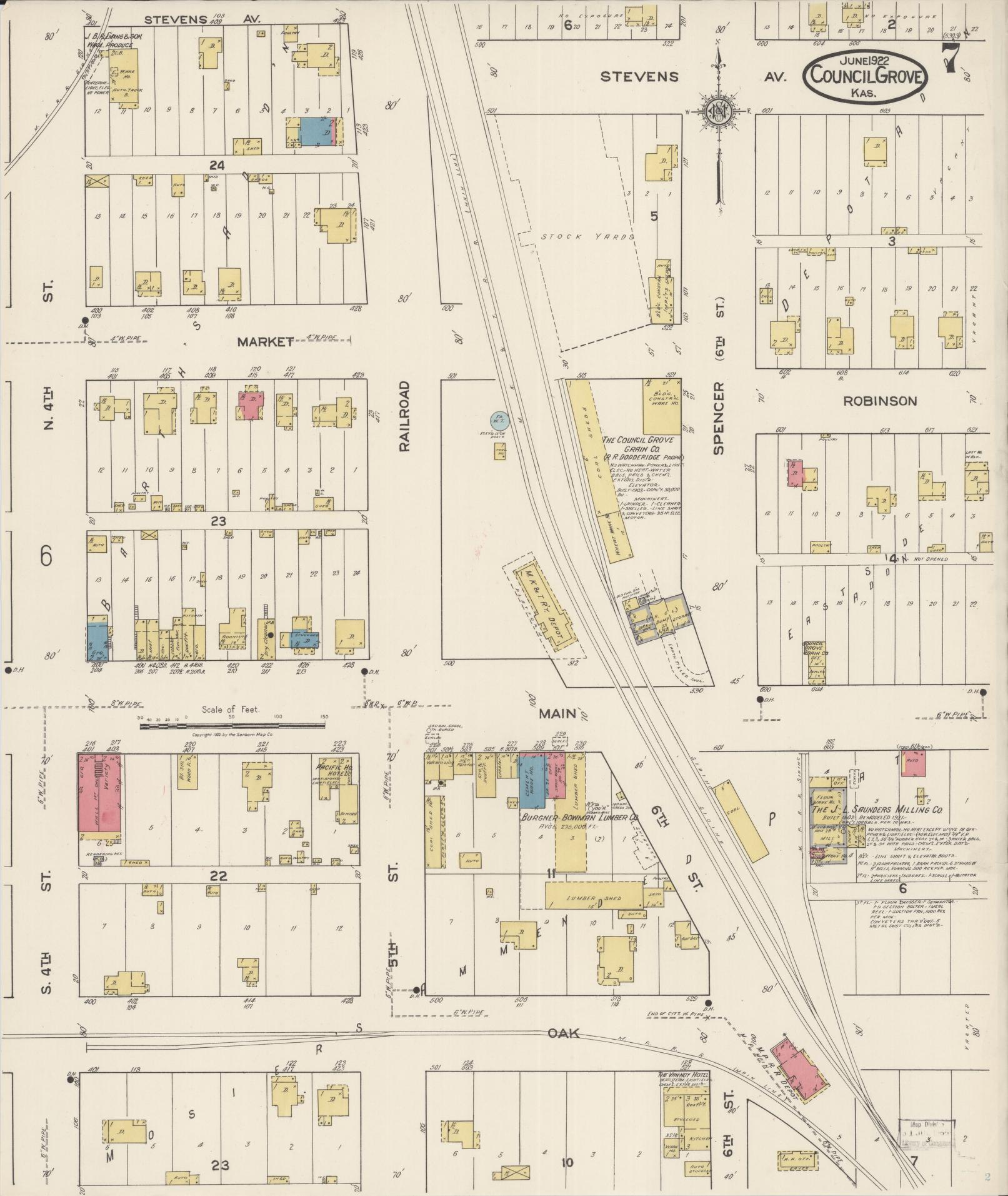 Sanborn Fire Insurance Map from Council Grove, Morris County, Kansas (1922), Sheet #0007 - Historic Sanborn Fire Insurance Map Print, vintage old map wall art, antique decor, genealogy gift, Kansas Kansas map