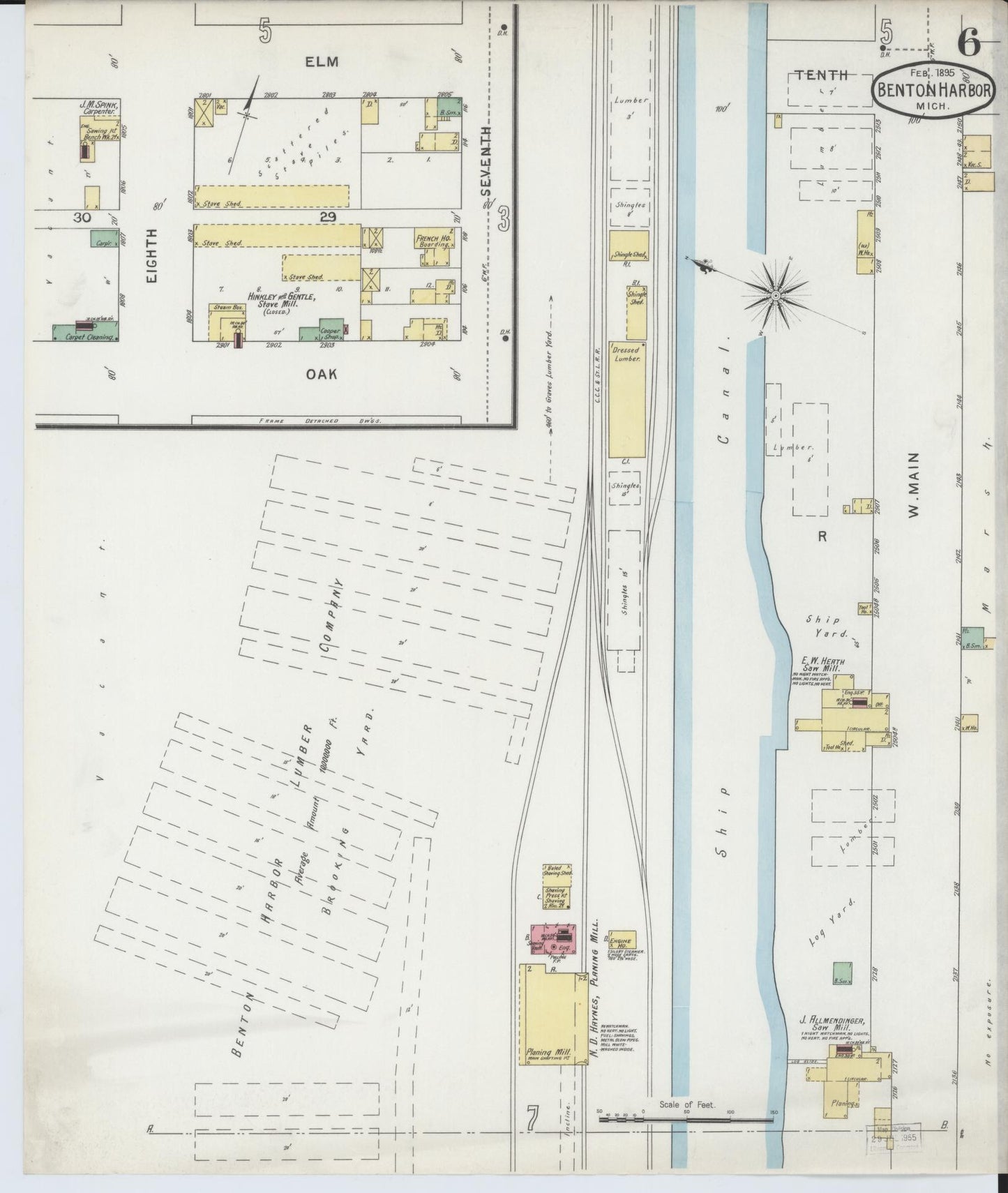 Sanborn Fire Insurance Map from Benton Harbor, Berrien County, Michigan (1895), Sheet #0006 - Historic Sanborn Fire Insurance Map Print, vintage old map wall art, antique decor, genealogy gift, Michigan Michigan map