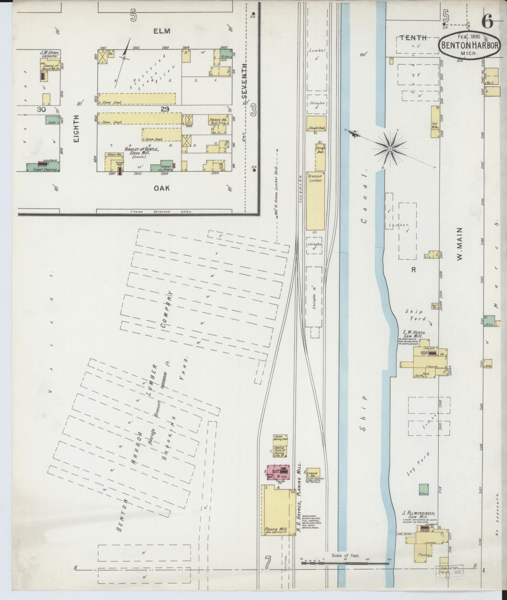 Sanborn Fire Insurance Map from Benton Harbor, Berrien County, Michigan (1895), Sheet #0006 - Historic Sanborn Fire Insurance Map Print, vintage old map wall art, antique decor, genealogy gift, Michigan Michigan map