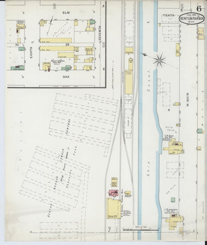 Sanborn Fire Insurance Map from Benton Harbor, Berrien County, Michigan (1895), Sheet #0006 - Historic Sanborn Fire Insurance Map Print, vintage old map wall art, antique decor, genealogy gift, Michigan Michigan map
