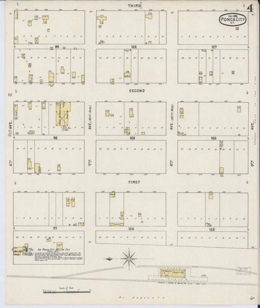 Sanborn Fire Insurance Map from Ponca City, Kay County, Oklahoma (1895), Sheet #0004 - Historic Sanborn Fire Insurance Map Print, vintage old map wall art, antique decor, genealogy gift, Oklahoma Oklahoma map