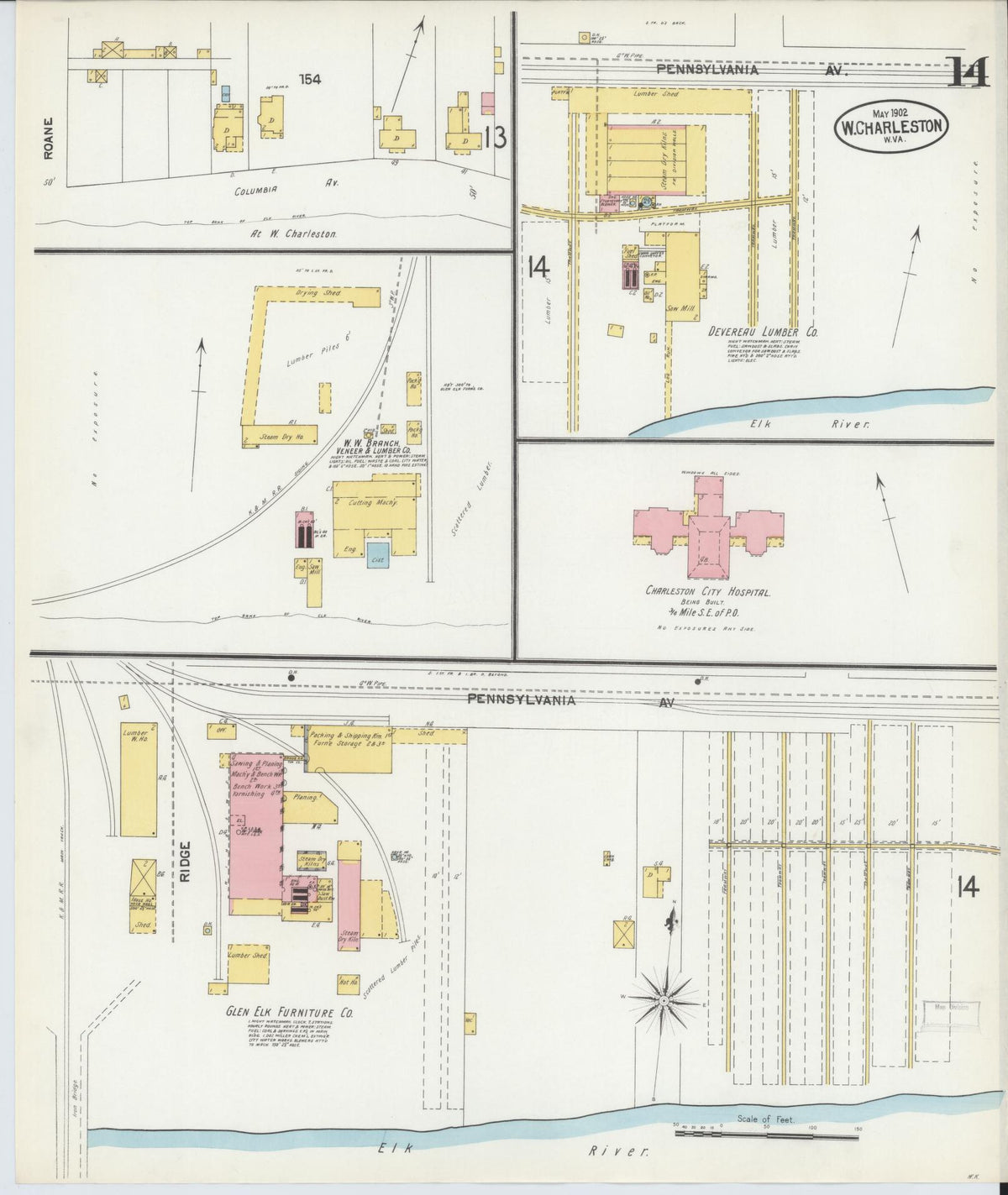 Sanborn Fire Insurance Map from Charleston, Kanawha County, West Virginia (1902), Sheet #0014 - Complete Map Set gallery image, historic Sanborn map, vintage wall art, West Virginia West Virginia