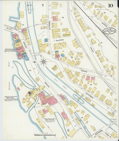 Sanborn Fire Insurance Map from Little Falls, Herkimer County, New York (1906), Sheet #0010 - Historic Sanborn Fire Insurance Map Print, vintage old map wall art, antique decor, genealogy gift, New York New York map