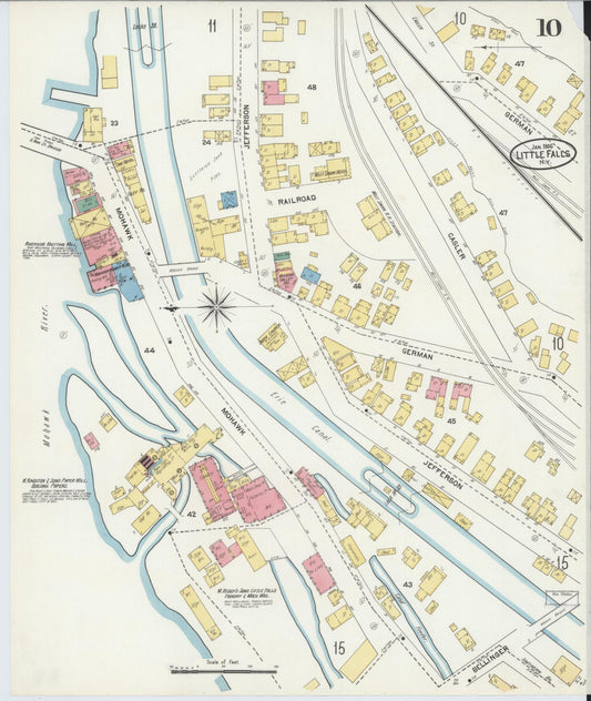 Sanborn Fire Insurance Map from Little Falls, Herkimer County, New York (1906), Sheet #0010 - Historic Sanborn Fire Insurance Map Print, vintage old map wall art, antique decor, genealogy gift, New York New York map