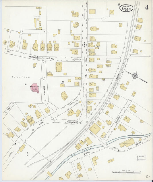 Sanborn Fire Insurance Map from Salem, Harrison County, West Virginia (1912), Sheet #0004 - Historic Sanborn Fire Insurance Map Print, vintage old map wall art, antique decor, genealogy gift, West Virginia West Virginia map