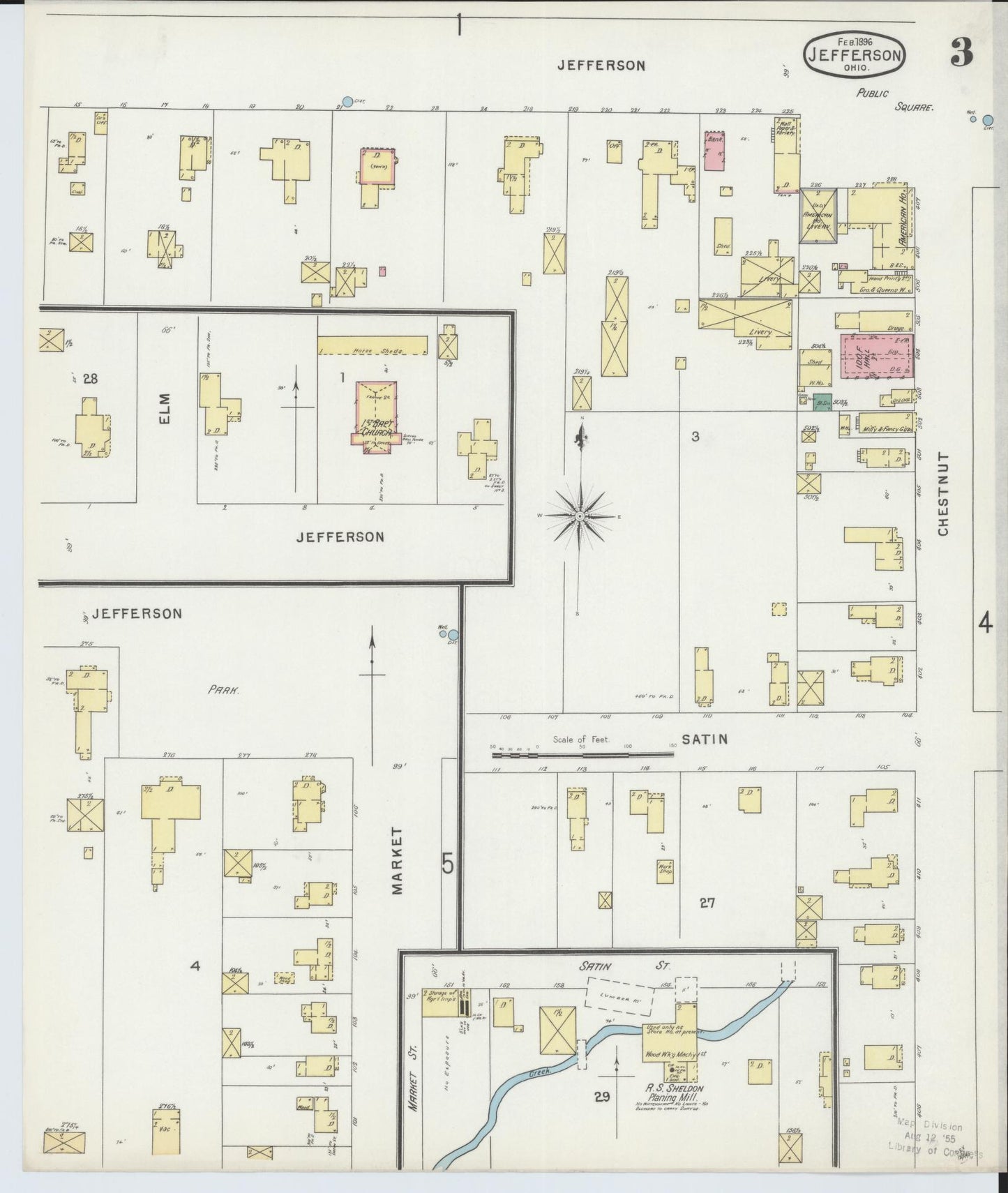 Sanborn Fire Insurance Map from Jefferson, Ashtabula County, Ohio (1896), Sheet #0003 - Historic Sanborn Fire Insurance Map Print, vintage old map wall art, antique decor, genealogy gift, Ohio Ohio map