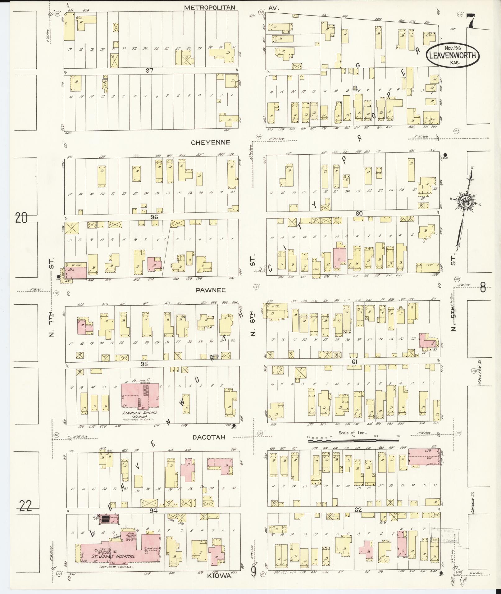 Sanborn Fire Insurance Map from Leavenworth, Leavenworth County, Kansas (1913), Sheet #0008 - Historic Sanborn Fire Insurance Map Print, vintage old map wall art, antique decor, genealogy gift, Kansas Kansas map