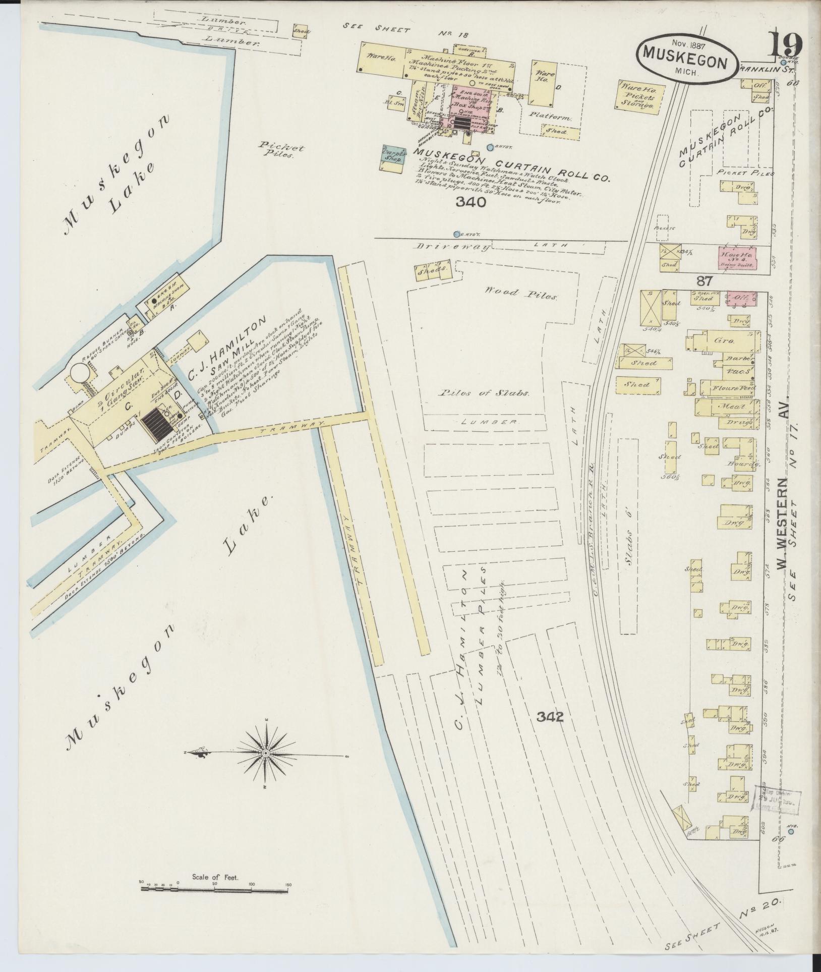 Sanborn Fire Insurance Map from Muskegon, Muskegon County, Michigan (1887), Sheet #0019 - Complete Map Set gallery image, historic Sanborn map, vintage wall art, Michigan Michigan