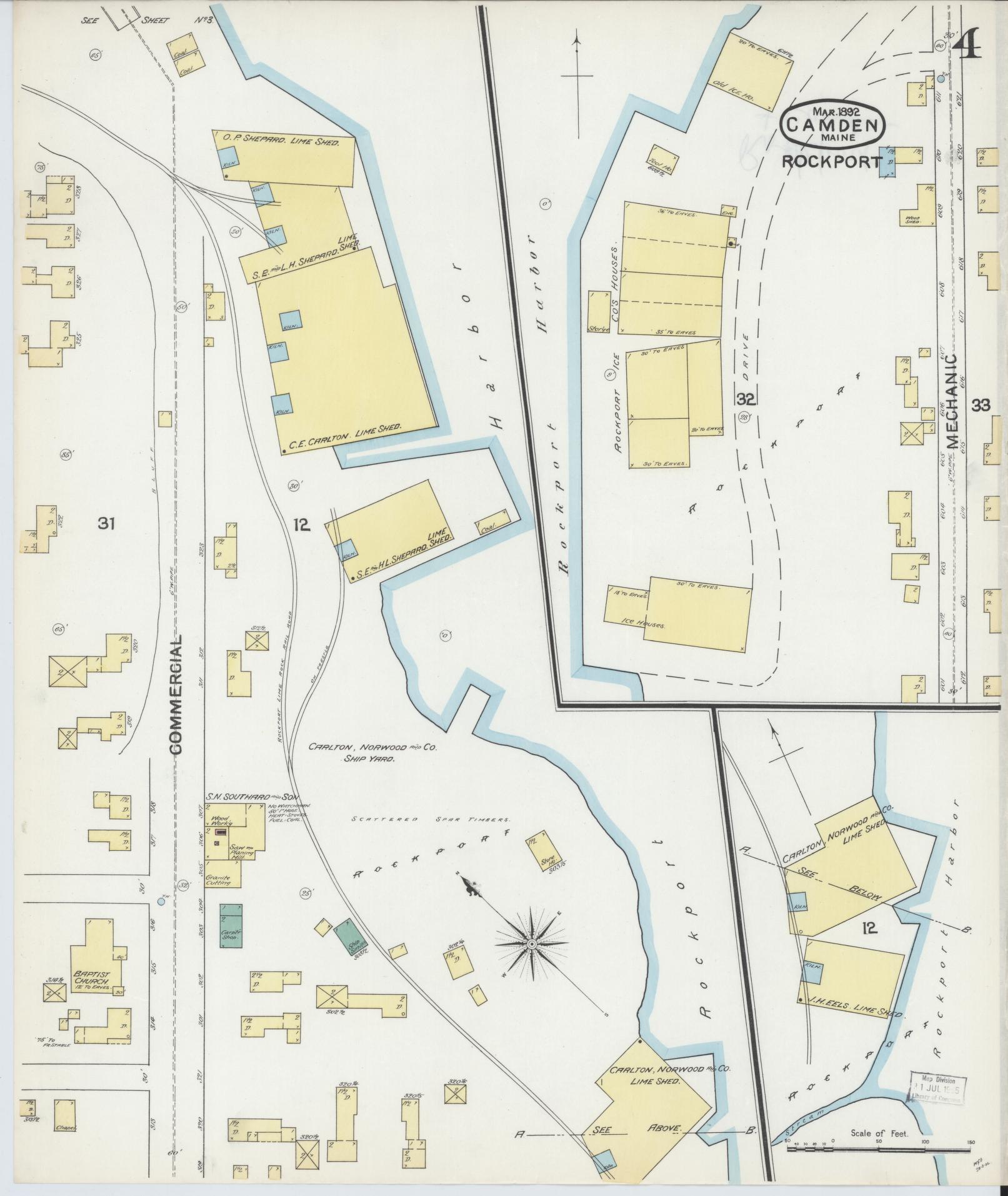 Sanborn Fire Insurance Map from Camden, Knox County, Maine (1892), Sheet #0004 - Historic Sanborn Fire Insurance Map Print, vintage old map wall art, antique decor, genealogy gift, Maine Maine map