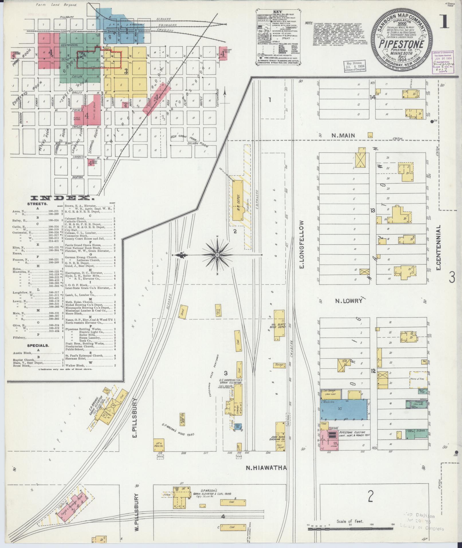 Sanborn Fire Insurance Map from Pipestone, Pipestone County, Minnesota (1904), Sheet #0001 - Complete Map Set gallery image, historic Sanborn map, vintage wall art, Minnesota Minnesota