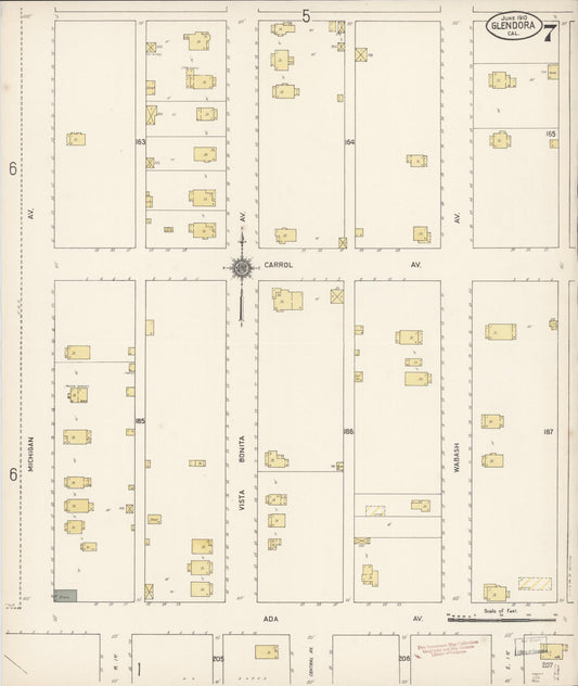 Sanborn Fire Insurance Map from Glendora, Los Angeles County, California (1910), Sheet #0007 - Historic Sanborn Fire Insurance Map Print, vintage old map wall art, antique decor, genealogy gift, California California map