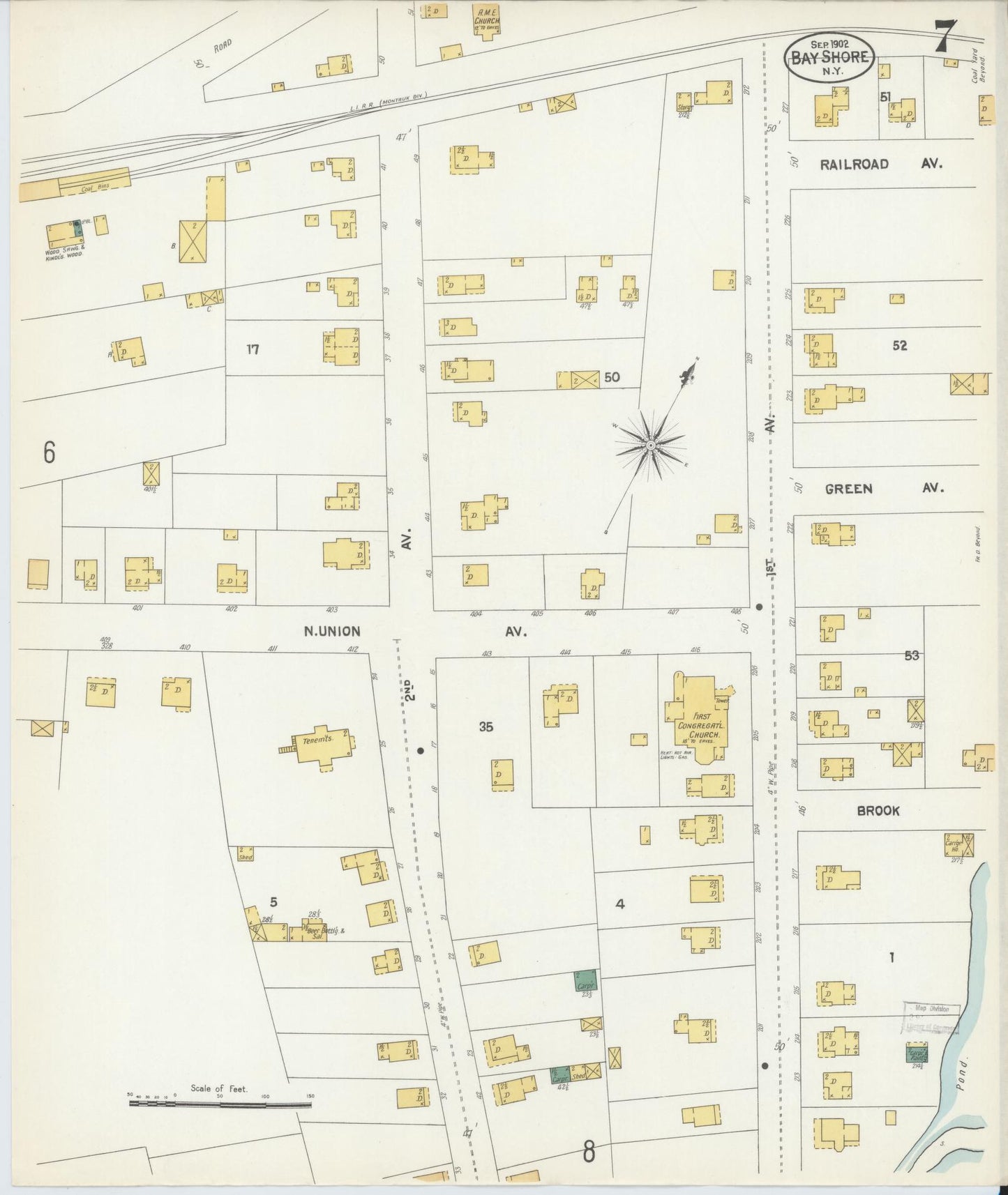 Sanborn Fire Insurance Map from Bay Shore, Suffolk County, New York (1902), Sheet #0007 - Complete Map Set gallery image, historic Sanborn map, vintage wall art, New York New York