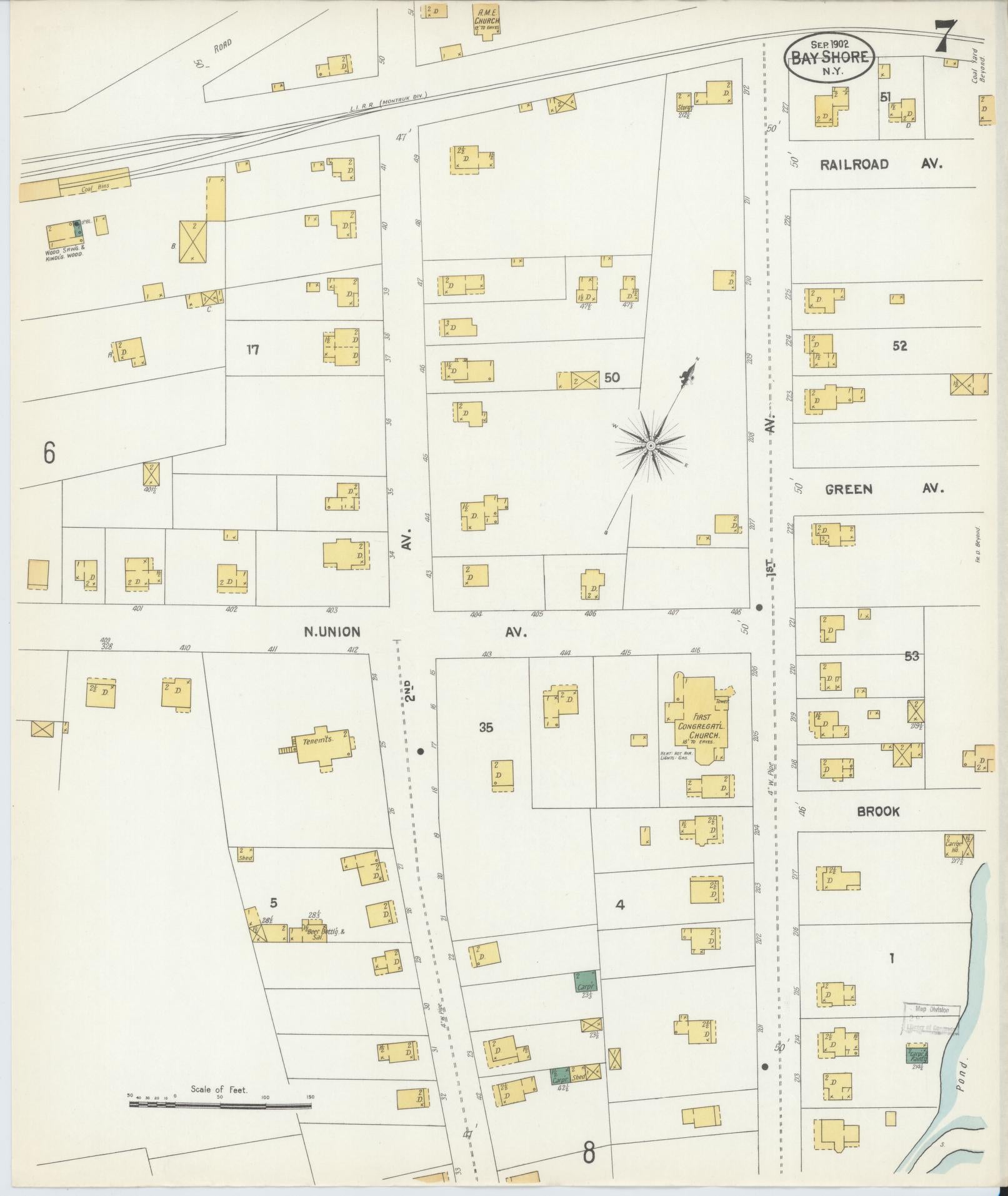 Sanborn Fire Insurance Map from Bay Shore, Suffolk County, New York (1902), Sheet #0007 - Complete Map Set gallery image, historic Sanborn map, vintage wall art, New York New York