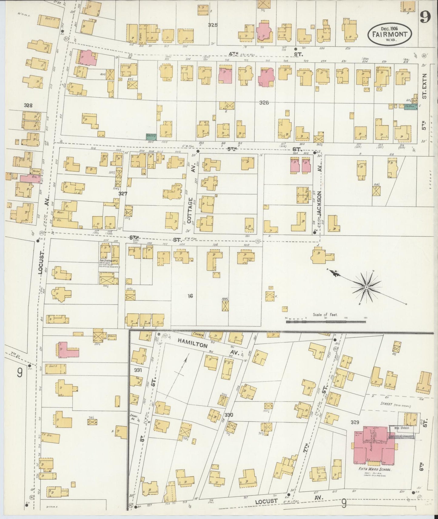 Sanborn Fire Insurance Map from Fairmont, Marion County, West Virginia (1906), Sheet #0009 - Complete Map Set gallery image, historic Sanborn map, vintage wall art, West Virginia West Virginia