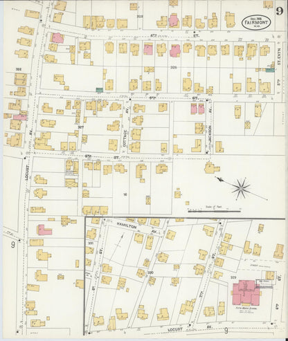 Sanborn Fire Insurance Map from Fairmont, Marion County, West Virginia (1906), Sheet #0009 - Complete Map Set gallery image, historic Sanborn map, vintage wall art, West Virginia West Virginia