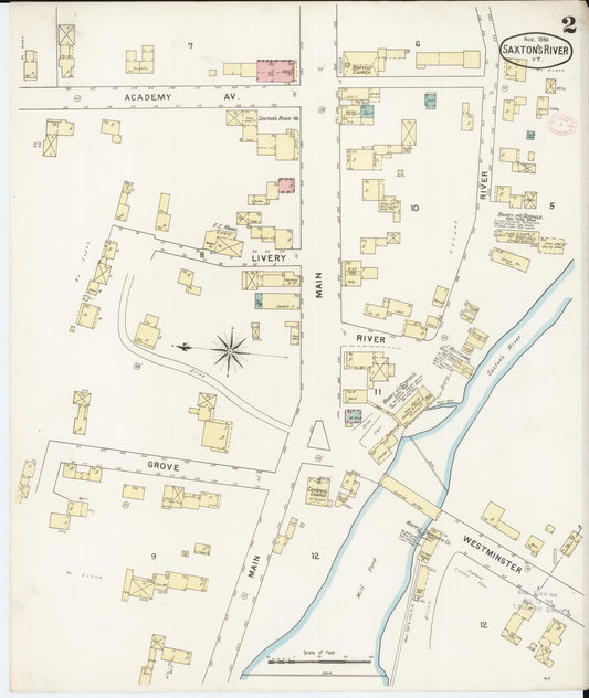 Sanborn Fire Insurance Map from Saxton's River, Windham County, Vermont (1894), Sheet #0002 - Historic Sanborn Fire Insurance Map Print, vintage old map wall art, antique decor, genealogy gift, Vermont Vermont map