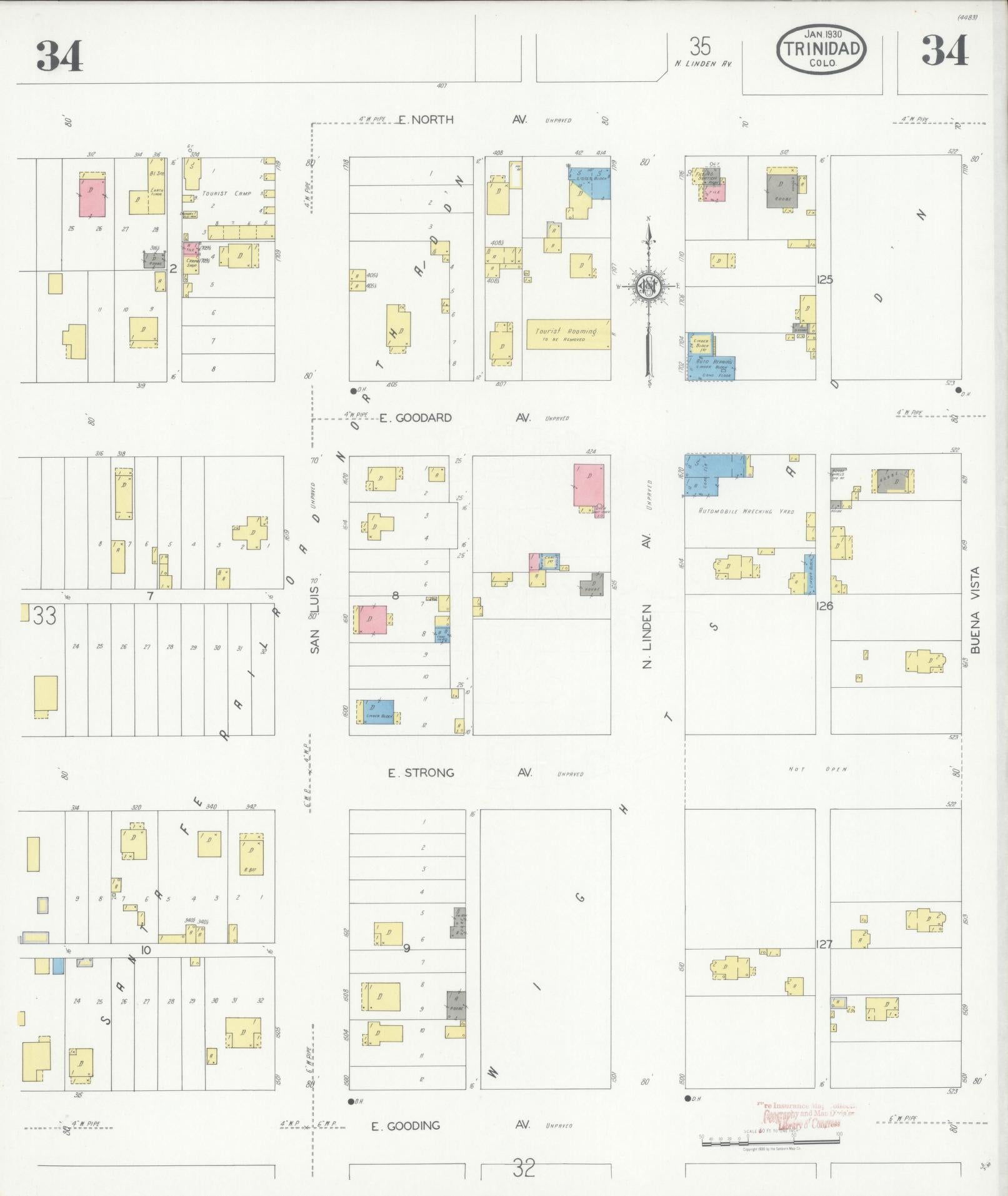 Sanborn Fire Insurance Map from Trinidad, Las Animas County, Colorado (1930), Sheet #0034 - Historic Sanborn Fire Insurance Map Print, vintage old map wall art, antique decor, genealogy gift, Colorado Colorado map