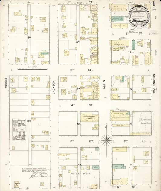 Sanborn Fire Insurance Map from Moscow, Latah County, Idaho (1888), Sheet #0001 - Historic Sanborn Fire Insurance Map Print, vintage old map wall art, antique decor, genealogy gift, Idaho Idaho map