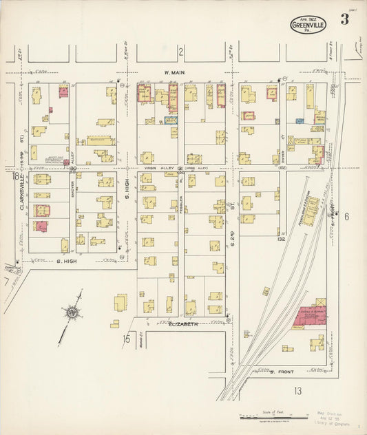Sanborn Fire Insurance Map from Greenville, Mercer County, Pennsylvania (1922), Sheet #0003 - Historic Sanborn Fire Insurance Map Print, vintage old map wall art, antique decor, genealogy gift, Pennsylvania Pennsylvania map