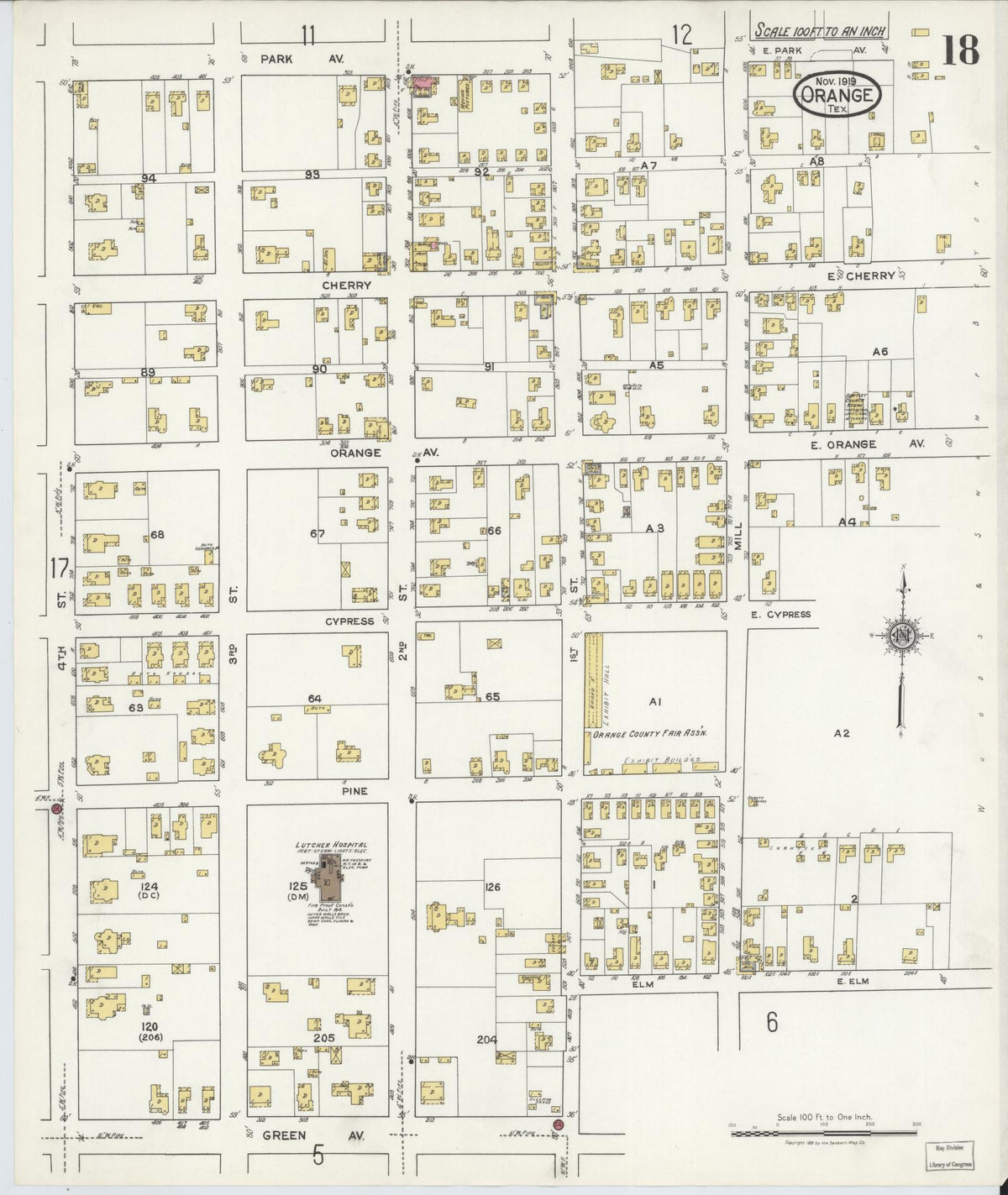 Sanborn Fire Insurance Map from Orange, Orange County, Texas (1919), Sheet #0018 - Complete Map Set gallery image, historic Sanborn map, vintage wall art, Texas Texas