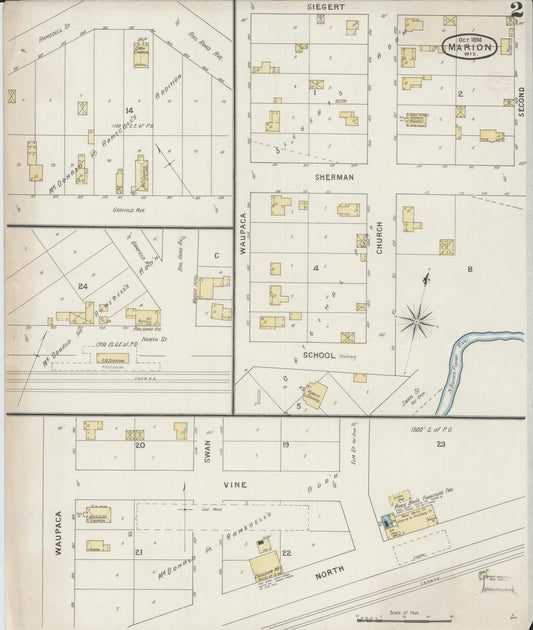 Sanborn Fire Insurance Map from Marion, Waupaca County, Wisconsin (1894), Sheet #0002 - Historic Sanborn Fire Insurance Map Print, vintage old map wall art, antique decor, genealogy gift, Wisconsin Wisconsin map