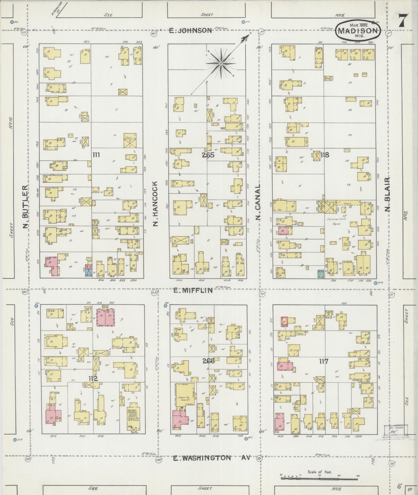 Sanborn Fire Insurance Map from Madison, Dane County, Wisconsin (1892), Sheet #0007 - Complete Map Set gallery image, historic Sanborn map, vintage wall art, Wisconsin Wisconsin