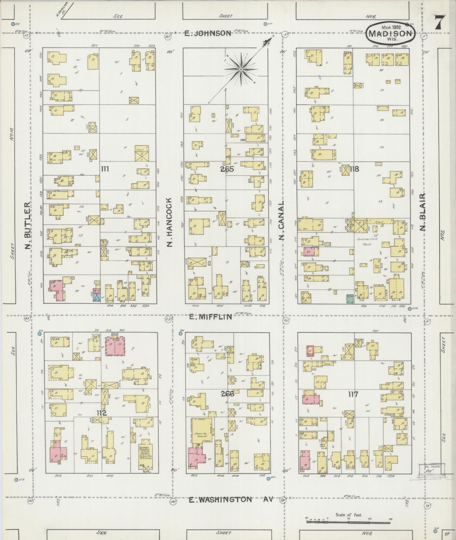 Sanborn Fire Insurance Map from Madison, Dane County, Wisconsin (1892), Sheet #0007 - Complete Map Set gallery image, historic Sanborn map, vintage wall art, Wisconsin Wisconsin