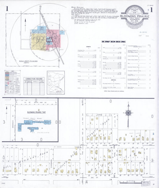 Sanborn Fire Insurance Map from Blooming Prairie, Steele County, Minnesota (1948), Sheet #0001 - Complete Map Set gallery image, historic Sanborn map, vintage wall art, Minnesota Minnesota