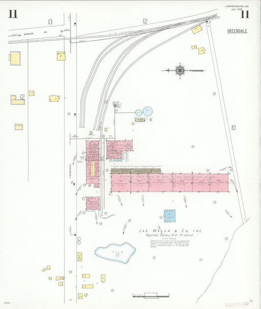Sanborn Fire Insurance Map from Lawrenceburg, Dearborn County, Indiana (1939), Sheet #0011 - Historic Sanborn Fire Insurance Map Print, vintage old map wall art, antique decor, genealogy gift, Indiana Indiana map