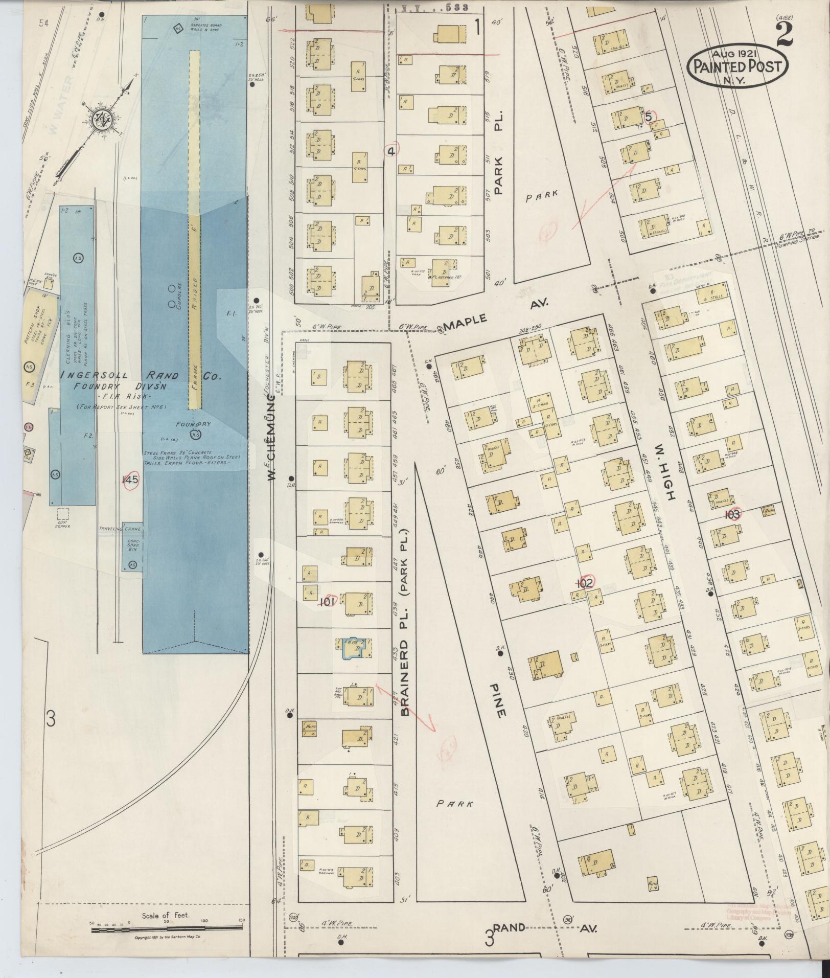 Sanborn Fire Insurance Map from Painted Post, Steuben County, New York (1943), Sheet #0002 - Complete Map Set gallery image, historic Sanborn map, vintage wall art, New York New York