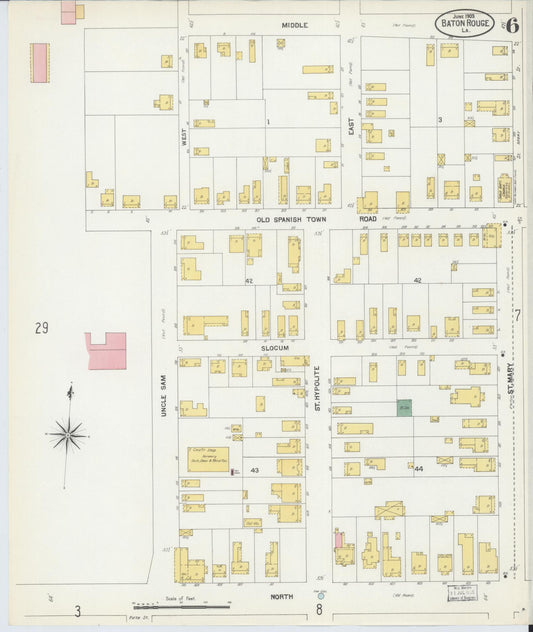 Sanborn Fire Insurance Map from Baton Rouge, East Baton Rouge Parish, Louisiana (1903), Sheet #0006 - Historic Sanborn Fire Insurance Map Print, vintage old map wall art, antique decor, genealogy gift, Louisiana Louisiana map
