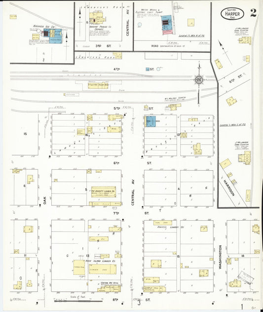 Sanborn Fire Insurance Map from Harper, Harper County, Kansas (1911), Sheet #0002 - Historic Sanborn Fire Insurance Map Print, vintage old map wall art, antique decor, genealogy gift, Kansas Kansas map