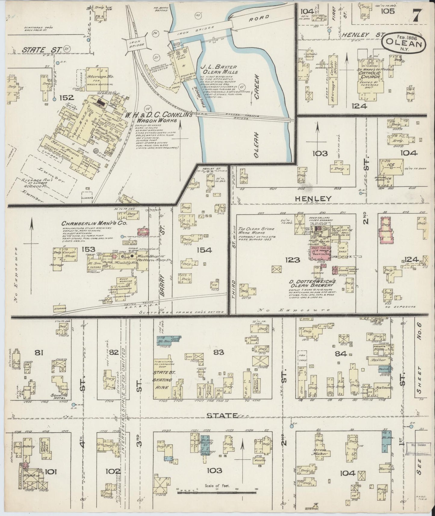 Sanborn Fire Insurance Map from Olean, Cattaraugus County, New York (1886), Sheet #0007 - Complete Map Set gallery image, historic Sanborn map, vintage wall art, New York New York