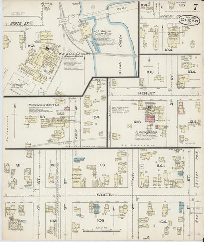 Sanborn Fire Insurance Map from Olean, Cattaraugus County, New York (1886), Sheet #0007 - Complete Map Set gallery image, historic Sanborn map, vintage wall art, New York New York