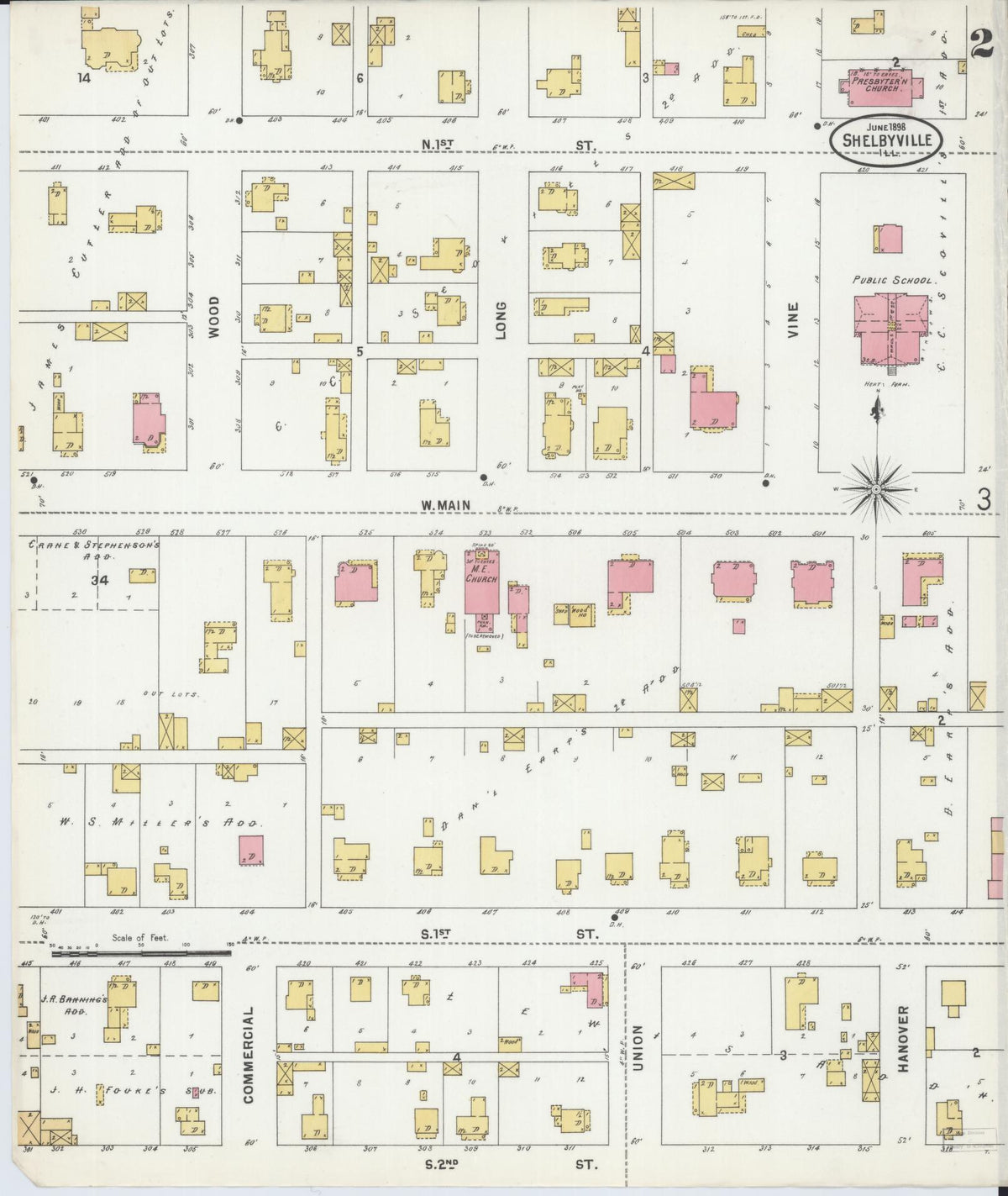 Sanborn Fire Insurance Map from Shelbyville, Shelby County, Illinois (1898), Sheet #0002 - Complete Map Set gallery image, historic Sanborn map, vintage wall art, Illinois Illinois