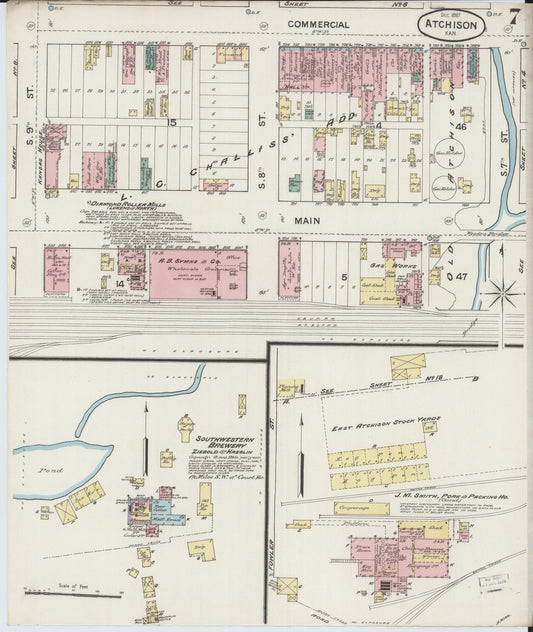 Sanborn Fire Insurance Map from Atchison, Atchison County, Kansas (1887), Sheet #0007 - Historic Sanborn Fire Insurance Map Print, vintage old map wall art, antique decor, genealogy gift, Kansas Kansas map