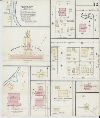 Sanborn Fire Insurance Map from Lincoln, Lancaster County, Nebraska (1886), Sheet #0012 - Complete Map Set gallery image, historic Sanborn map, vintage wall art, Nebraska Nebraska