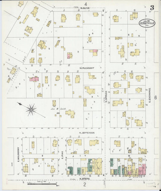 Sanborn Fire Insurance Map from Jerseyville, Jersey County, Illinois (1906), Sheet #0003 - Historic Sanborn Fire Insurance Map Print, vintage old map wall art, antique decor, genealogy gift, Illinois Illinois map