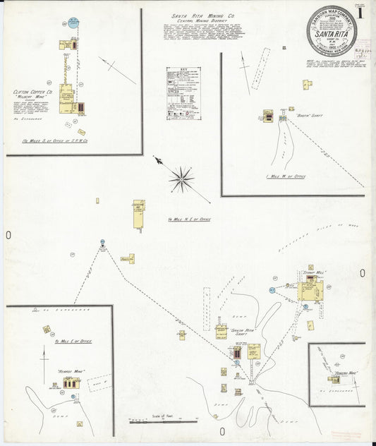 Sanborn Fire Insurance Map from Santa Rita, Grant County, New Mexico (1902), Sheet #0001 - Complete Map Set gallery image, historic Sanborn map, vintage wall art, New Mexico New Mexico