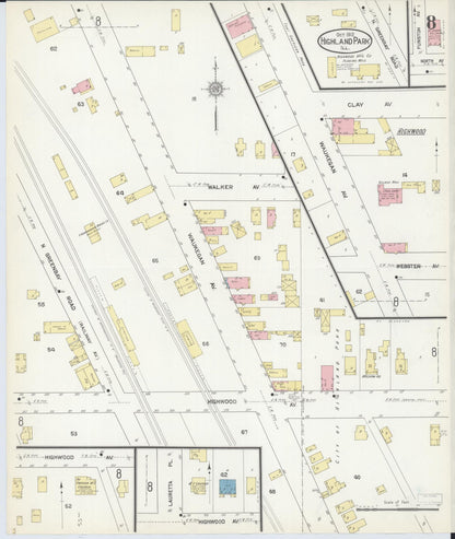 Sanborn Fire Insurance Map from Highland Park, Lake County, Illinois (1912), Sheet #0008 - Complete Map Set gallery image, historic Sanborn map, vintage wall art, Illinois Illinois