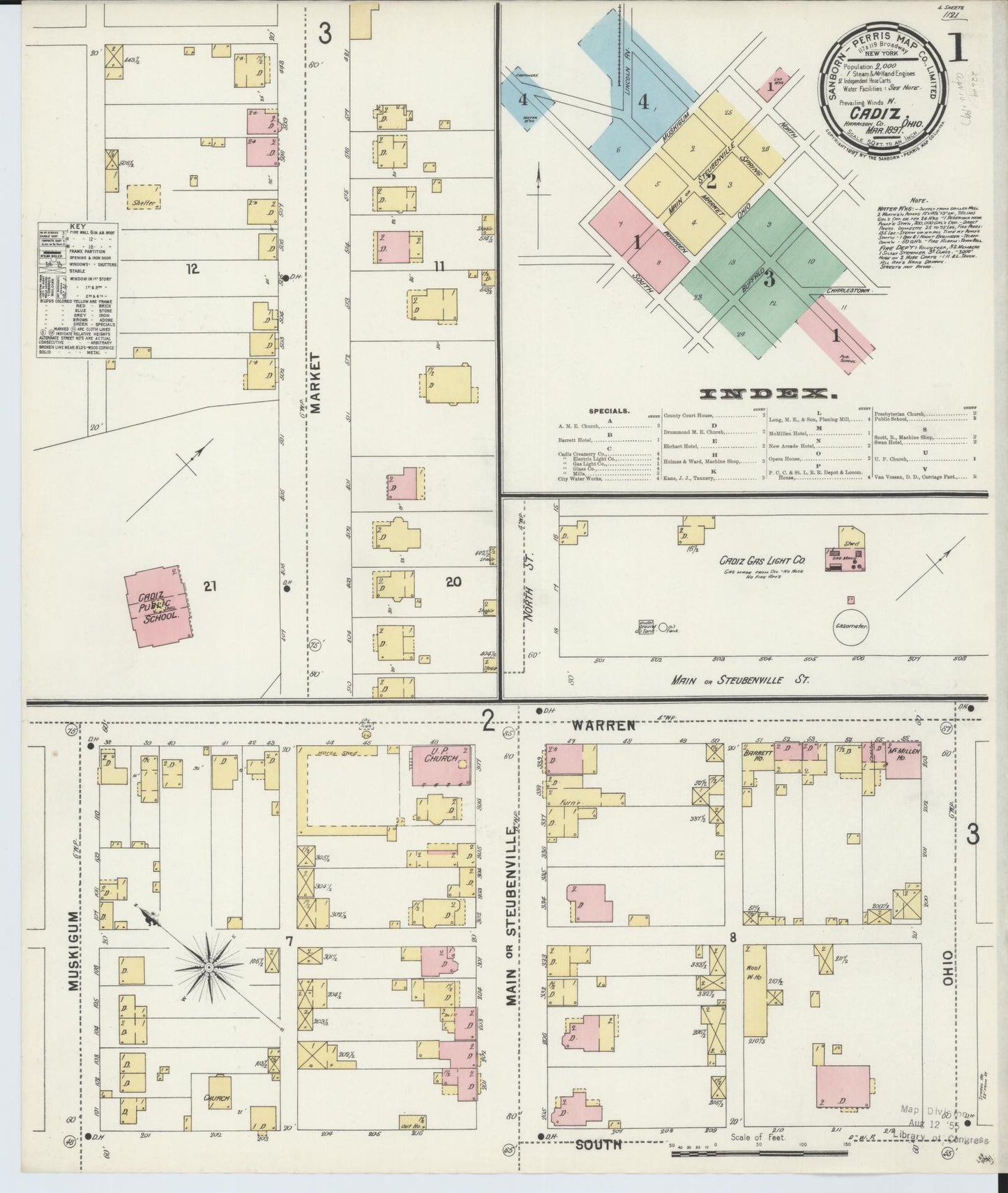 Sanborn Fire Insurance Map from Cadiz, Harrison County, Ohio (1897), Sheet #0001 - Complete Map Set gallery image, historic Sanborn map, vintage wall art, Ohio Ohio