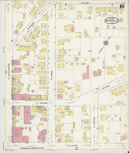 Sanborn Fire Insurance Map from Huntsville, Madison County, Alabama (1913), Sheet #0010 - Complete Map Set gallery image, historic Sanborn map, vintage wall art, Alabama Alabama