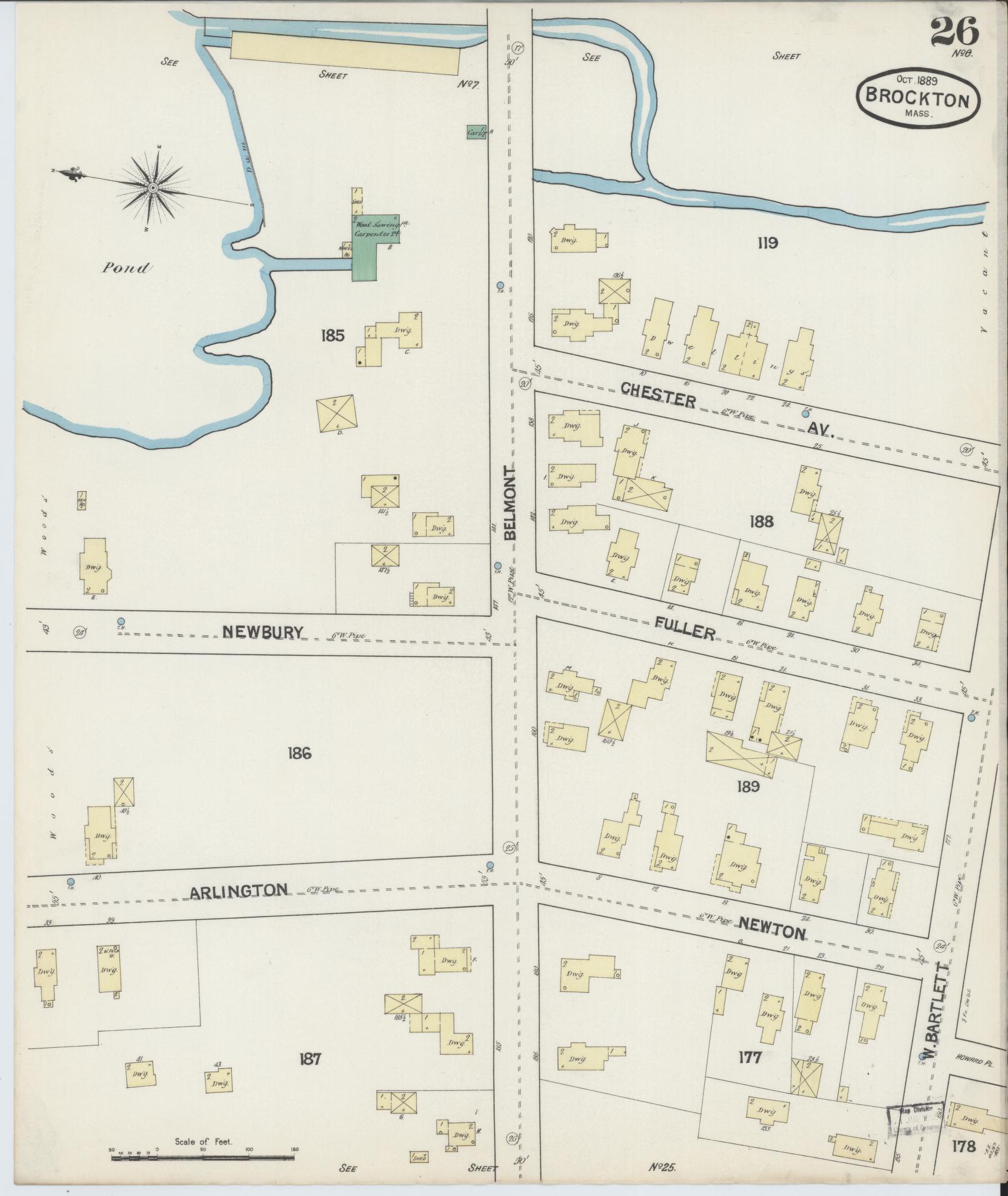 Sanborn Fire Insurance Map from Brockton, Plymouth County, Massachusetts (1889), Sheet #0026 - Complete Map Set gallery image, historic Sanborn map, vintage wall art, Massachusetts Massachusetts
