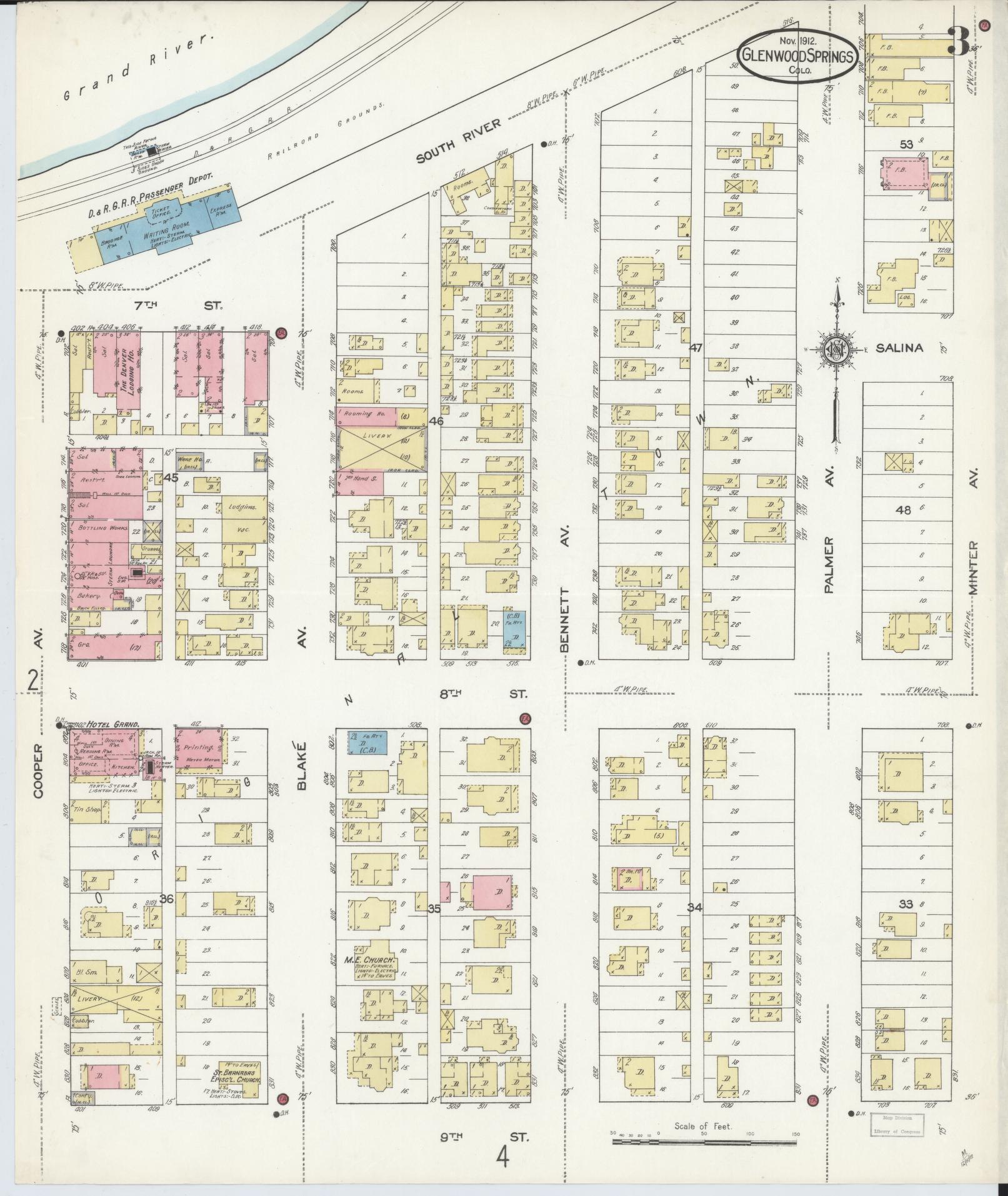 Sanborn Fire Insurance Map from Glenwood Springs, Garfield County, Colorado (1912), Sheet #0003 - Complete Map Set gallery image, historic Sanborn map, vintage wall art, Colorado Colorado
