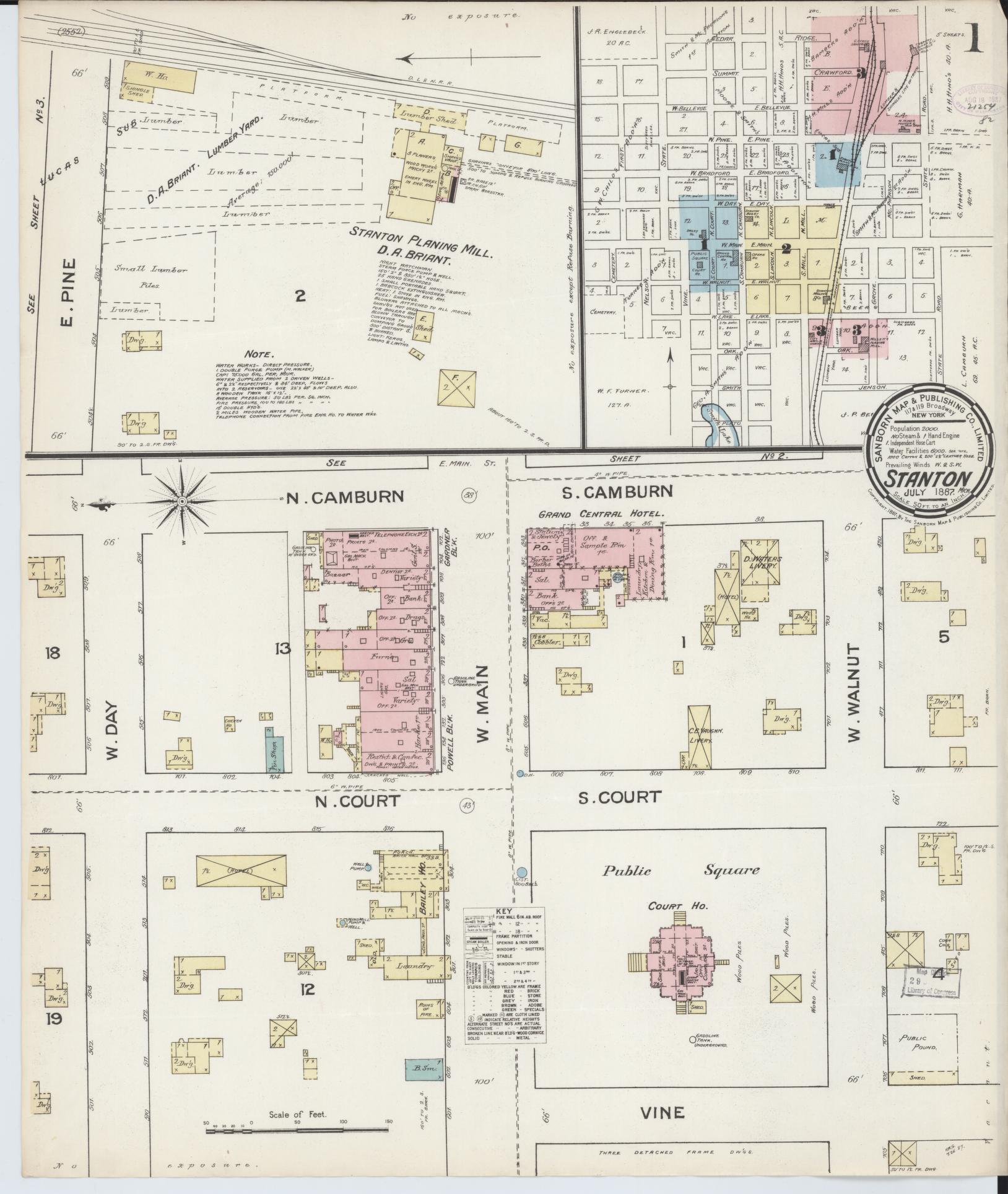 Sanborn Fire Insurance Map from Stanton, Montcalm County, Michigan (1887), Sheet #0001 - Historic Sanborn Fire Insurance Map Print, vintage old map wall art, antique decor, genealogy gift, Michigan Michigan map