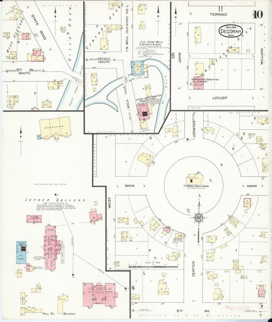 Sanborn Fire Insurance Map from Decorah, Winneshiek County, Iowa (1914), Sheet #0010 - Historic Sanborn Fire Insurance Map Print, vintage old map wall art