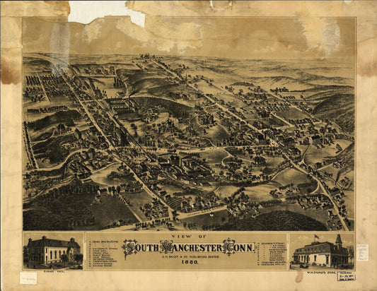 View of South Manchester, Conn. 1880. (1880) – Historic Bird’s-Eye View Panorama Print